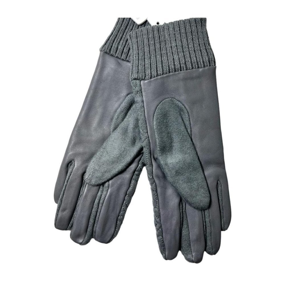 Michael Kors Logo Womens Gray Quilted Knit Leather Trim Gloves Sz M New - Picture 3 of 5